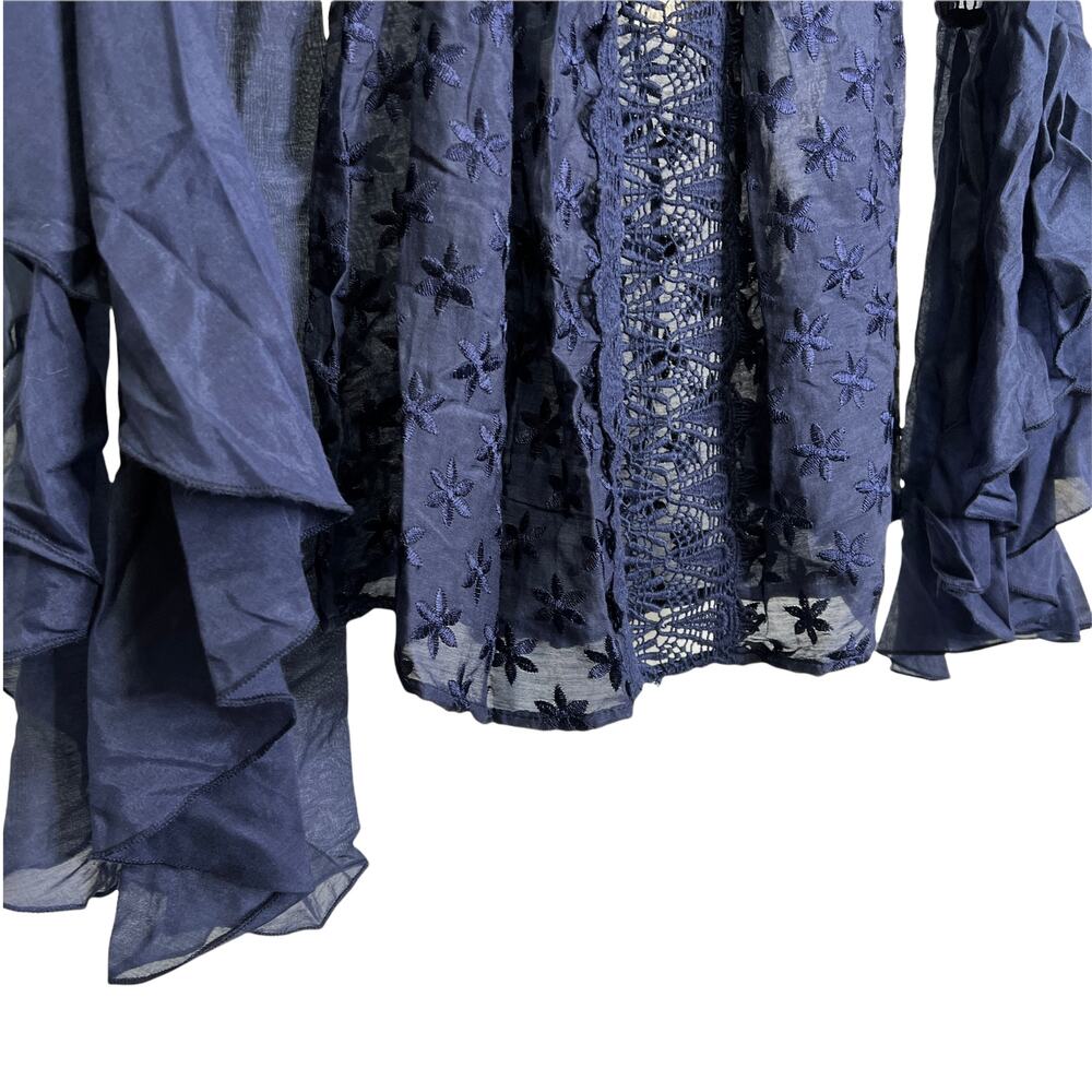 Ramy Brook Women's Sz XS Blouse Navy‎ Lace Ruffle Sleeves Off The Shoulder NWT - Picture 8 of 11